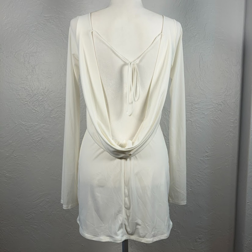 Lucy In The Sky Women's M Ivory Bell Sleeve Open Tie Back Mini Dress Bridal